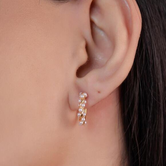 Sterling Silver Pearl Huggie Hoop Earrings: Dainty Minimalist Jewelry - Picture 3 of 7